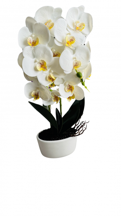 Orhidee decorativa, artificiala, in ghiveci ceramic, 54 cm [4]