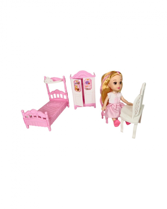 Papusa fetita cu dormitor- patut, masuta si dulapior [4]