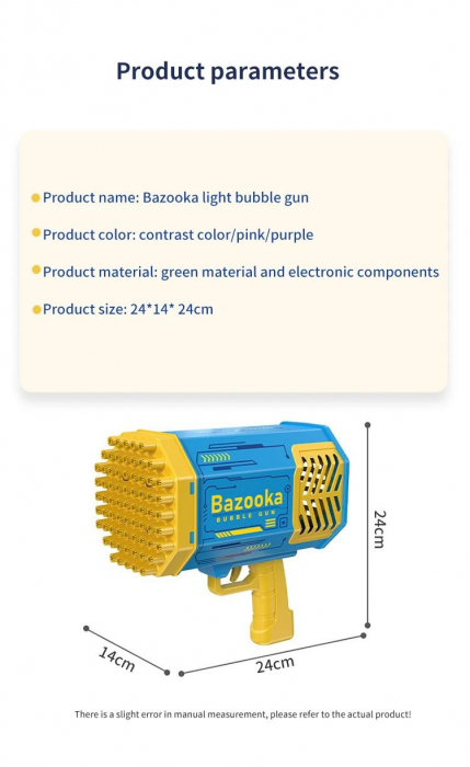 Pistol cu bule, 69 de gauri, luminate si cu sunet, producere automata a bulelor, Bazooka [7]