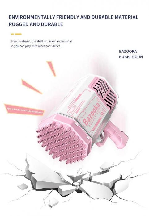Pistol cu bule, 69 de gauri, luminate si cu sunet, producere automata a bulelor, Bazooka [9]