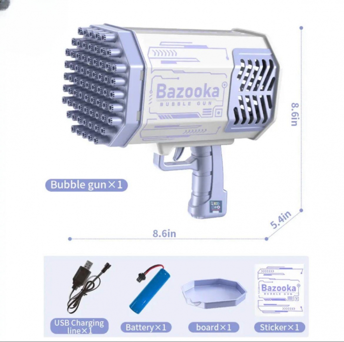 Pistol cu bule, 69 de gauri, luminate si cu sunet, producere automata a bulelor, Bazooka [5]