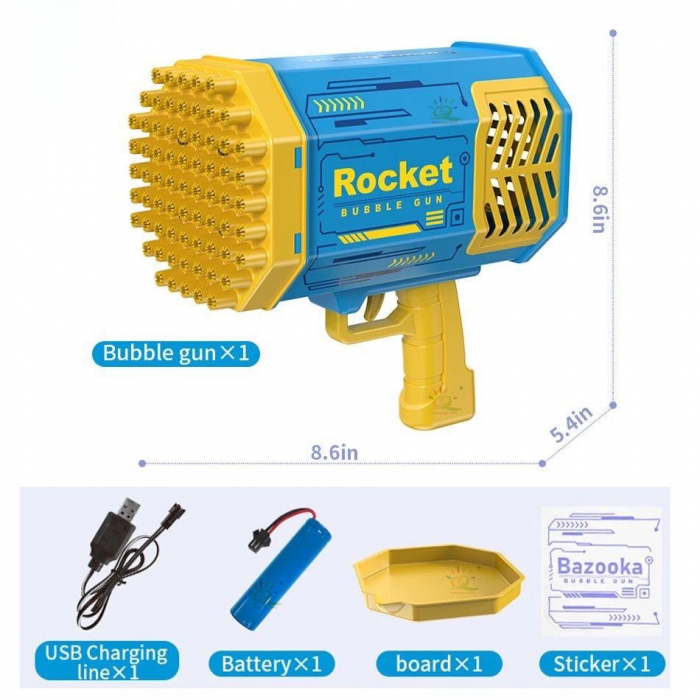 Pistol cu bule, 69 de gauri, luminate si cu sunet, producere automata a bulelor, Bazooka [4]