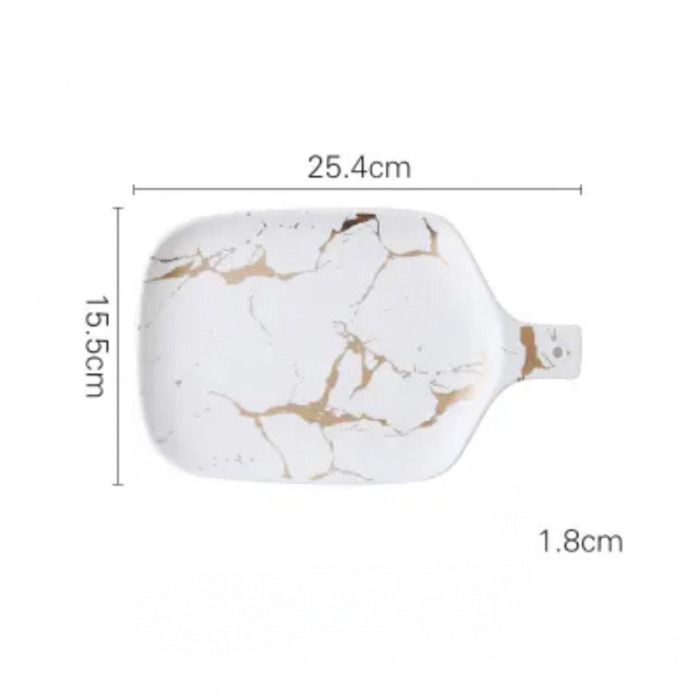 Platou ceramica cu maner, model marmura, 25.5x15.5 cm [3]