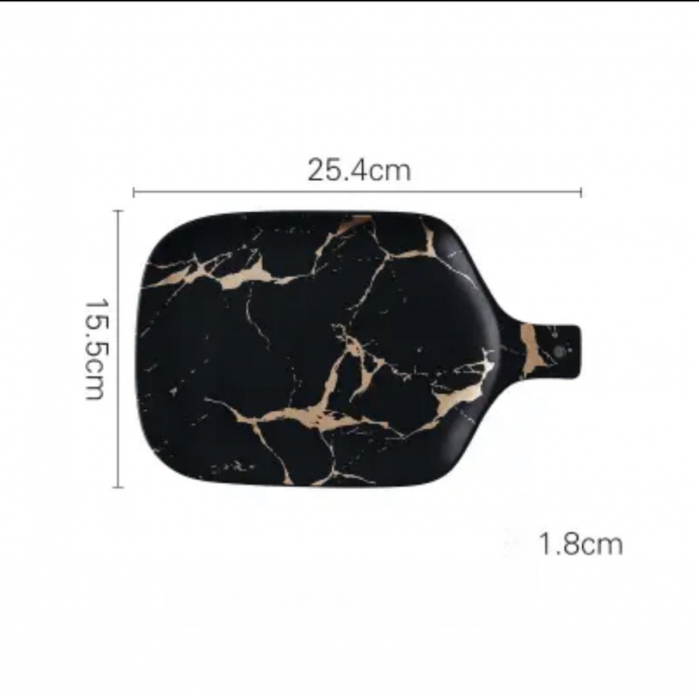 Platou ceramica cu maner, model marmura, 25.5x15.5 cm [2]