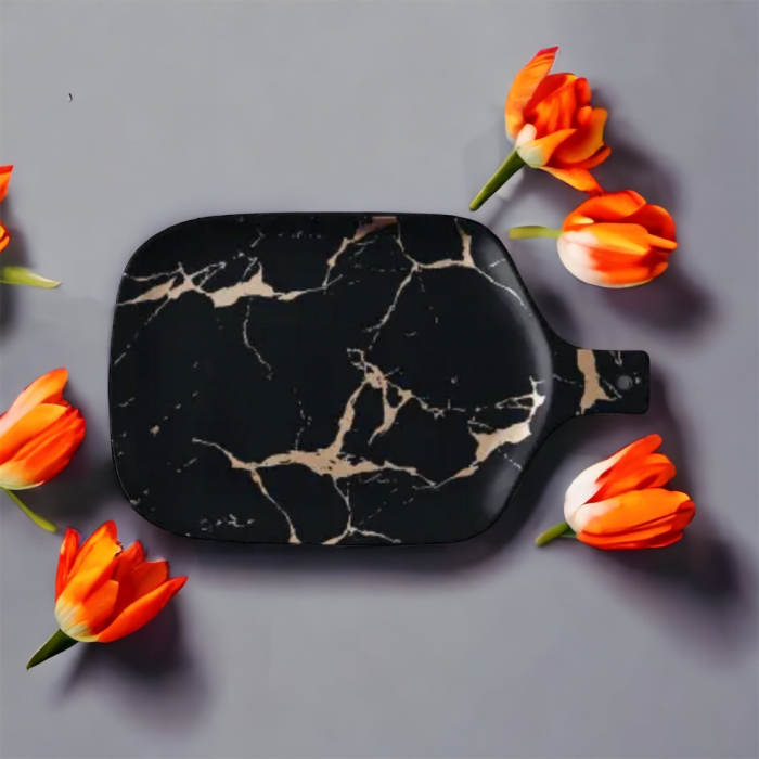 Platou ceramica cu maner, model marmura, 25.5x15.5 cm [6]