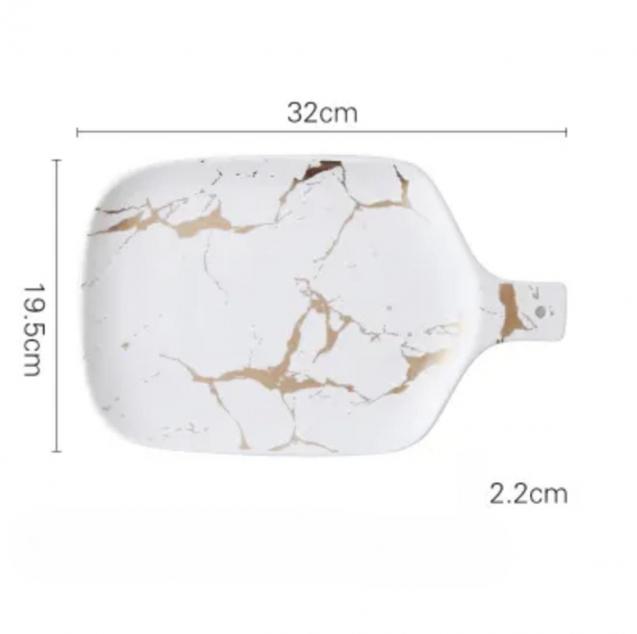 Platou ceramica cu maner, model marmura, 32x19.5cm [2]