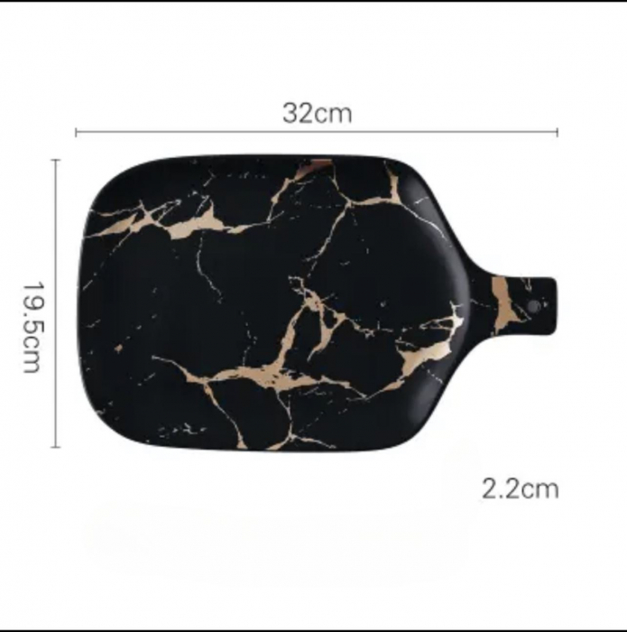 Platou ceramica cu maner, model marmura, 32x19.5cm [3]