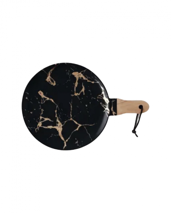 Platou ceramica, oval, cu maner din lemn, model marmura, 28.8x 19.8 cm [6]