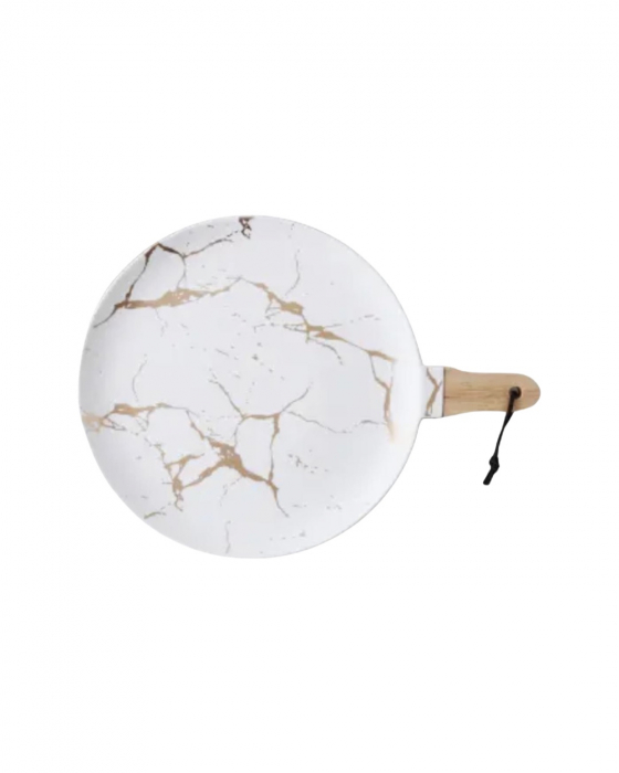 Platou ceramica, oval, cu maner din lemn, model marmura, 35x26cm [2]