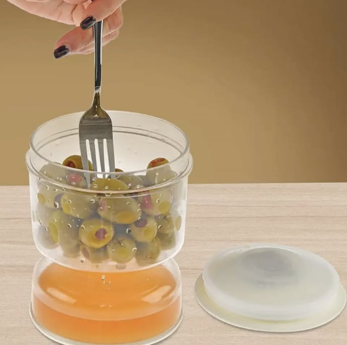 Recipient din plastic pentru muraturi, tip clepsidra, cu strecuratoare, transparent, 200ml [3]