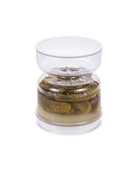 Recipient din plastic pentru muraturi, tip clepsidra, cu strecuratoare, transparent, 200ml [9]