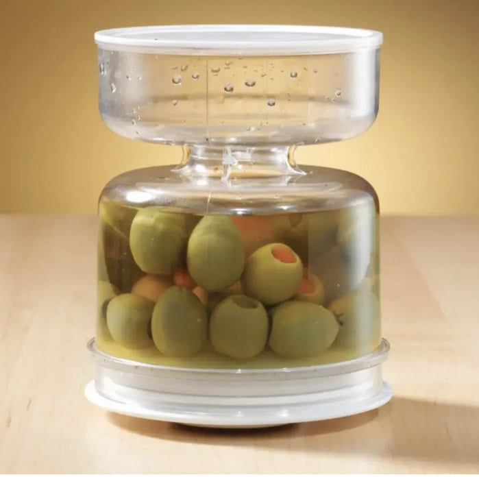 Recipient din plastic pentru muraturi, tip clepsidra, cu strecuratoare, transparent, 200ml [4]