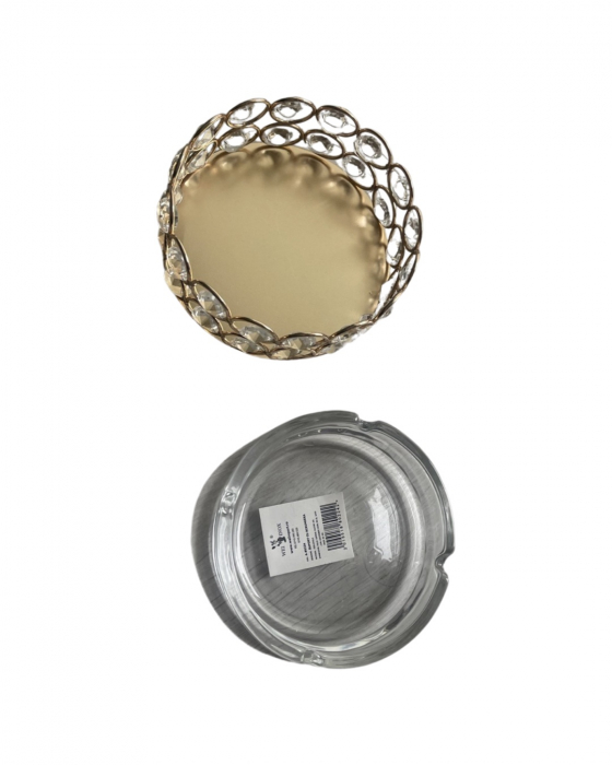 Scrumiera din sticla, rotunda, cu suport din fier si cristale din plastic [6]