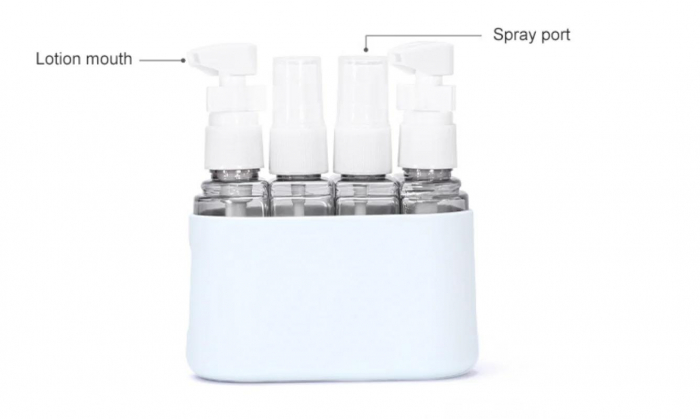 Set 4 recipiente pentru calatorie, din plastic, 50ml, husa silicon [10]