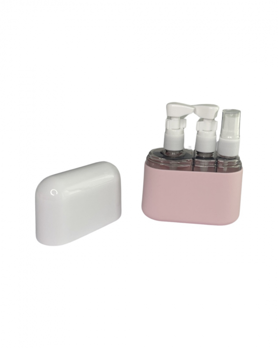 Set 3 recipiente pentru calatorie, din plastic, 50ml si 100ml, husa silicon [10]