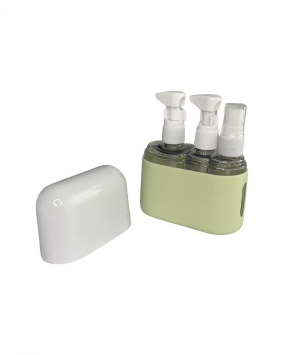 Set 3 recipiente pentru calatorie, din plastic, 50ml si 100ml, husa silicon [12]