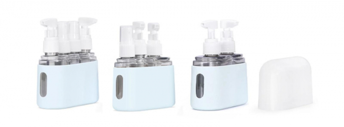 Set 3 recipiente pentru calatorie, din plastic, 50ml si 100ml, husa silicon [7]