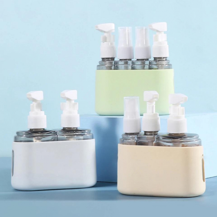 Set 3 recipiente pentru calatorie, din plastic, 50ml si 100ml, husa silicon [6]