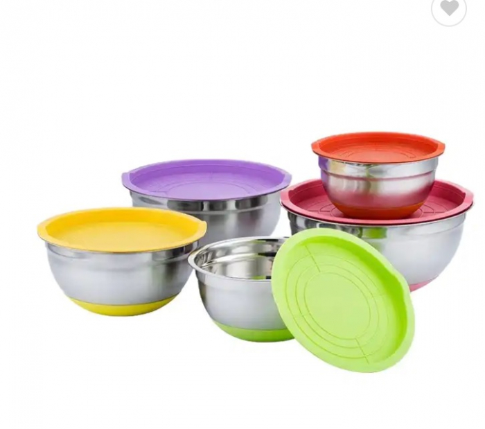 Set 5 boluri din otel inoxidabil, cu capac din plastic, diferite marimi, multicolor [1]