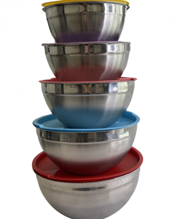 Set 5 boluri din otel inoxidabil, cu capac din plastic, diferite marimi, multicolor [7]
