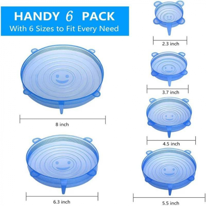 Set 6 capace silicon flexibile, dimensiuni diferite, reutilizabile, elastic [10]