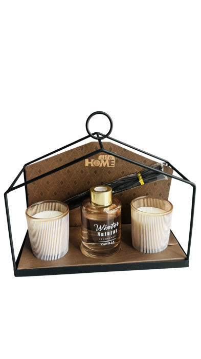 Set aromaterapie, 2 lumanari parfumate si un parfum cu betisoare pentru camera, suport metalic inclus [2]