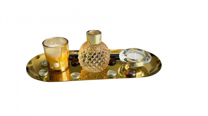 Set aromaterapie, 2 lumanari si parfum cu betisoare, tava decorativa inclusa [3]