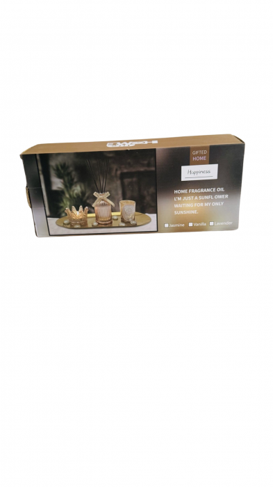Set aromaterapie, 2 lumanari si parfum cu betisoare, tava decorativa inclusa [4]
