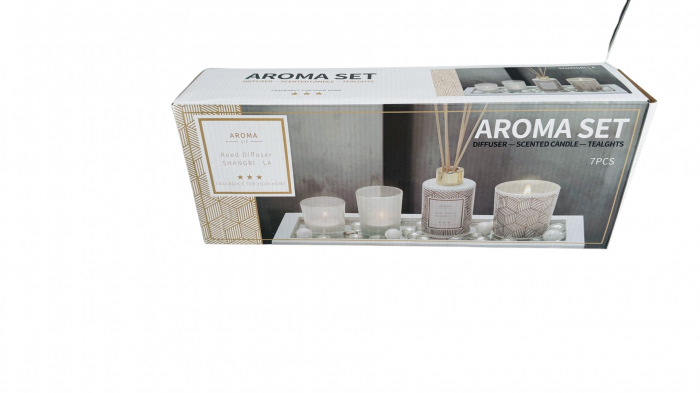 Set aromaterapie, parfum de camera, lumanari, tava decorativa cu pietre inclusa [4]
