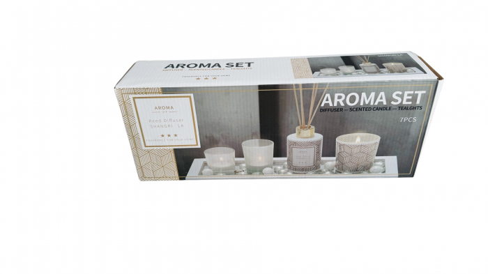 Set aromaterapie, parfum de camera, lumanari, tava decorativa cu pietre inclusa [3]