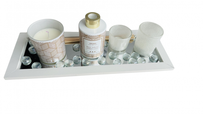 Set aromaterapie, parfum de camera, lumanari, tava decorativa cu pietre inclusa [2]