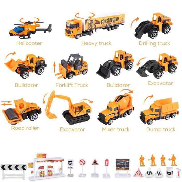 Set jucarie camion container, cu 6 vehicule constructie, rampa pentru descarcare si loc pentru depozitarea lor [2]