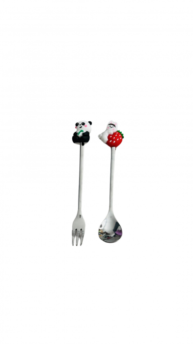 Set lingurita si furculita inox, cu carcasa plastic, model Panda Strawberry [2]