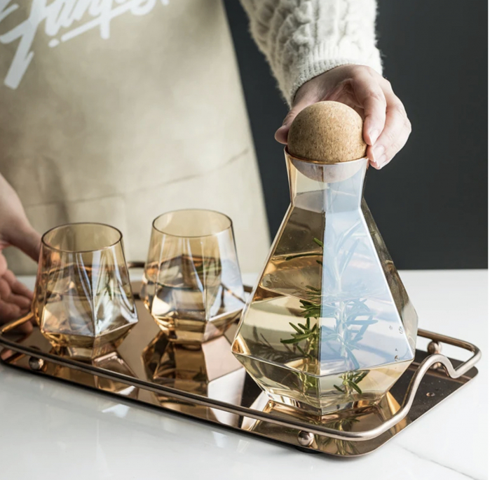 Set sticla cu 4 pahare, capac forma bila, model minimalist diamond, capacitate sticla 1380ml, pahar 300ml [3]