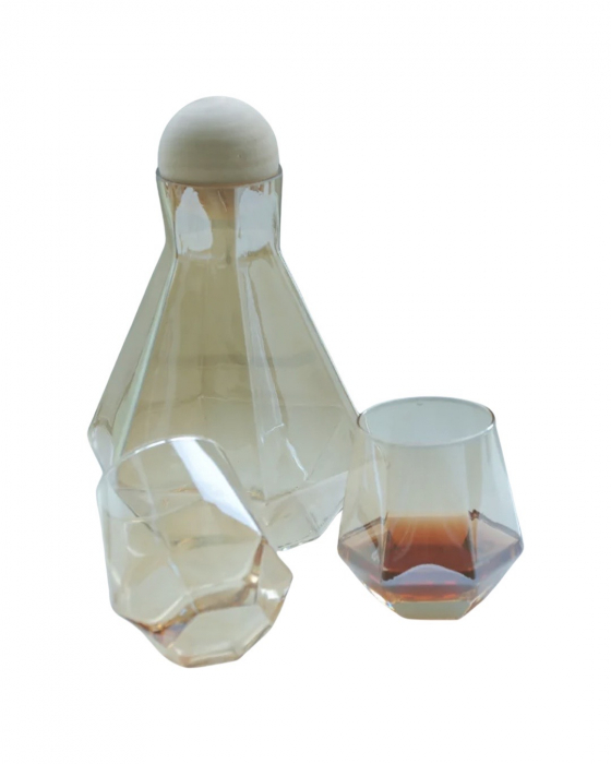 Set sticla cu 4 pahare, capac forma bila, model minimalist diamond, capacitate sticla 1380ml, pahar 300ml [6]