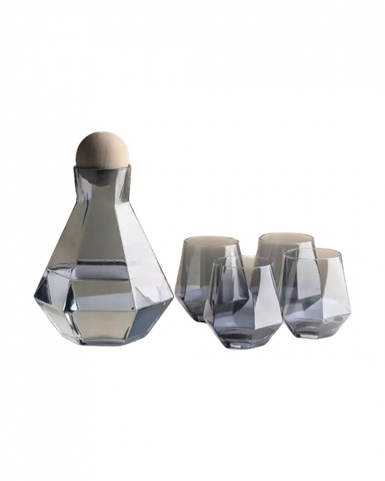Set sticla cu 4 pahare, capac forma bila, model minimalist diamond, capacitate sticla 1380ml, pahar 300ml [5]