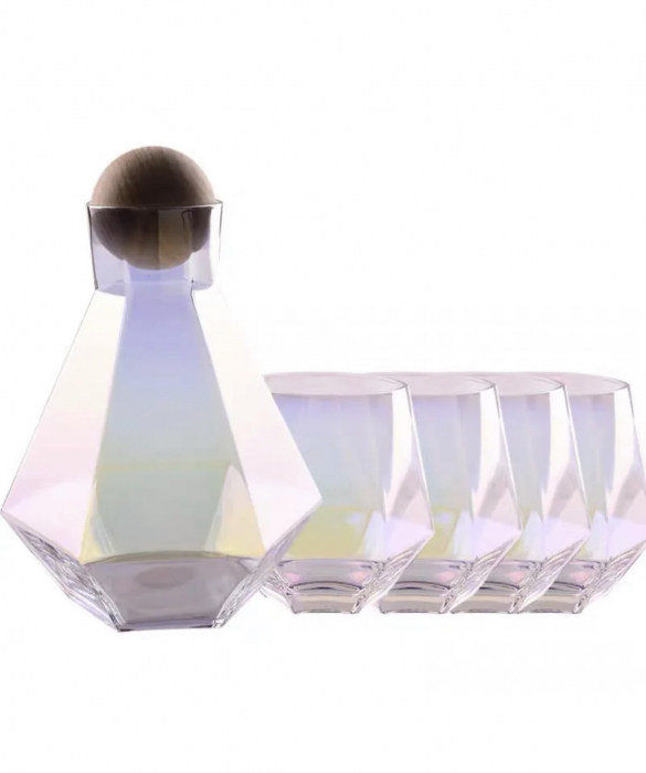 Set sticla cu 4 pahare, capac forma bila, model minimalist diamond, capacitate sticla 1380ml, pahar 300ml [6]