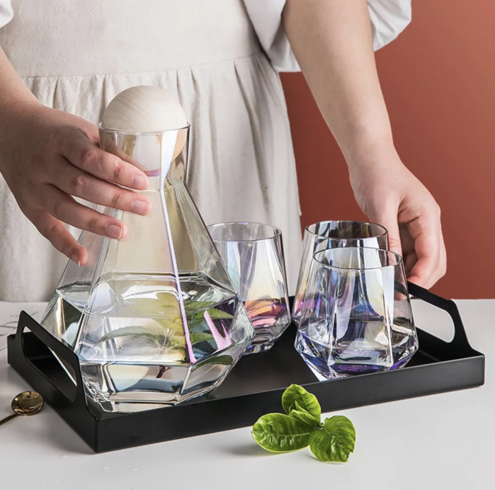 Set sticla cu 4 pahare, capac forma bila, model minimalist diamond, capacitate sticla 1380ml, pahar 300ml [7]