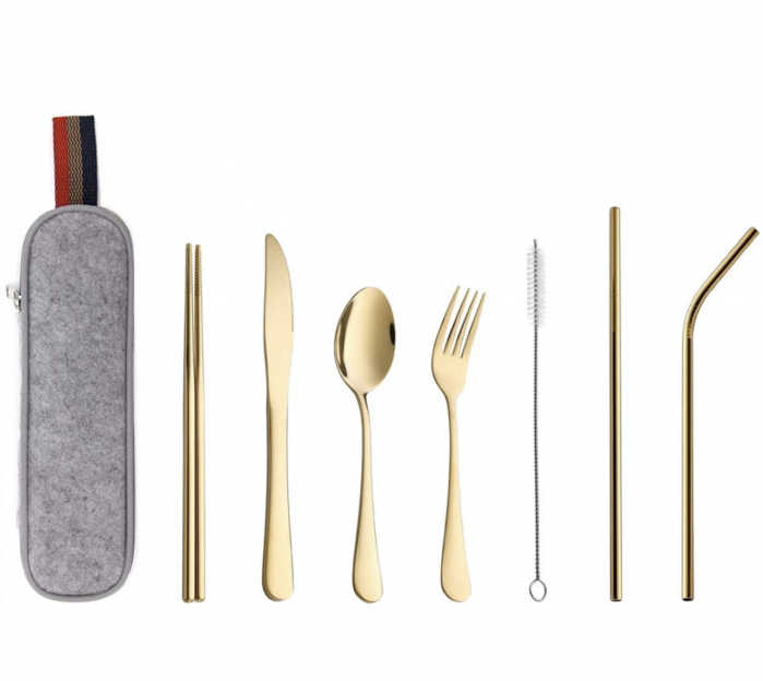 Set tacamuri inox, pentru calatorit, 7 piese si husa inclusa [6]