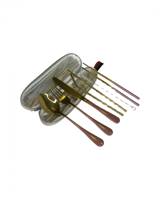 Set tacamuri inox, pentru calatorit, 7 piese si husa inclusa [9]