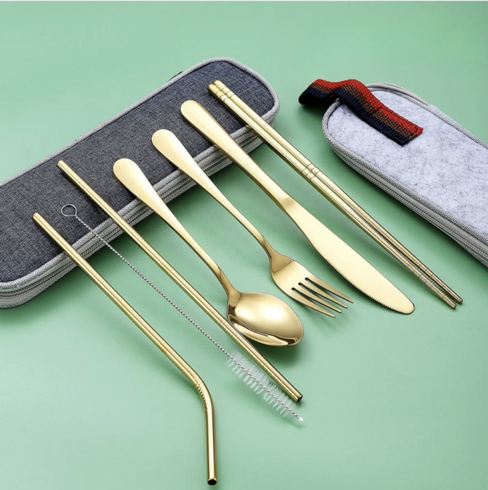 Set tacamuri inox, pentru calatorit, 7 piese si husa inclusa [9]