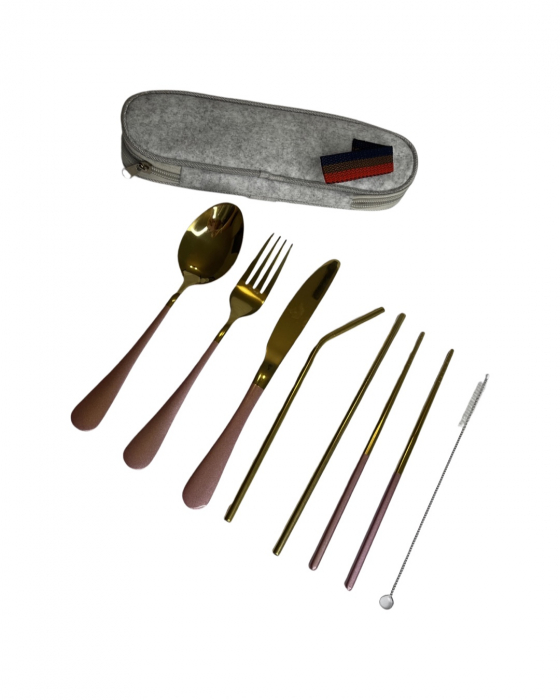 Set tacamuri inox, pentru calatorit, 7 piese si husa inclusa [20]