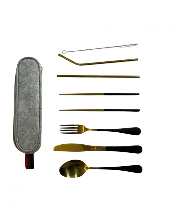 Set tacamuri inox, pentru calatorit, 7 piese si husa inclusa [7]