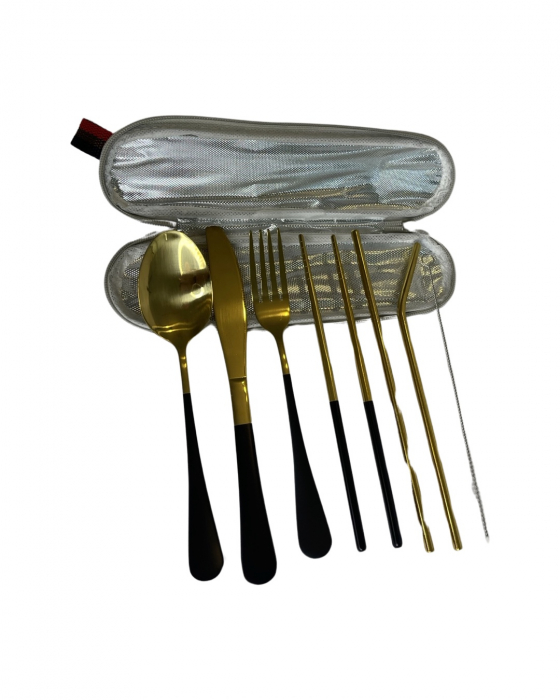 Set tacamuri inox, pentru calatorit, 7 piese si husa inclusa [27]