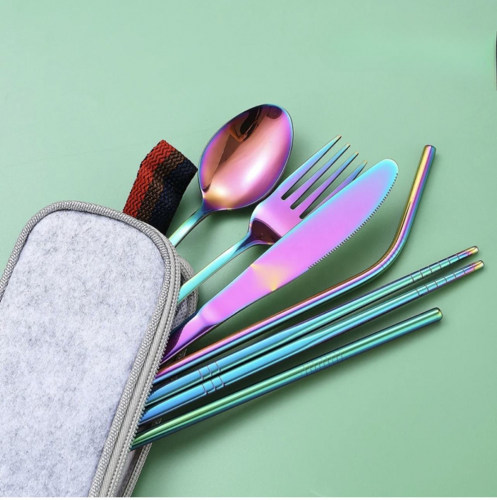 Set tacamuri inox, pentru calatorit, 7 piese si husa inclusa [8]