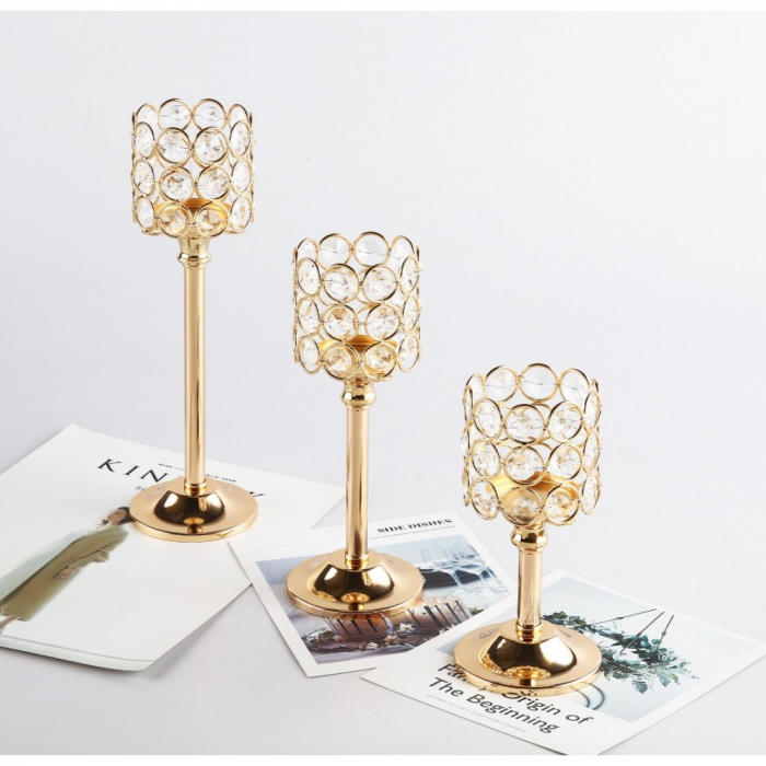 Suport lumanare, cu picior, cristale din plastic [4]