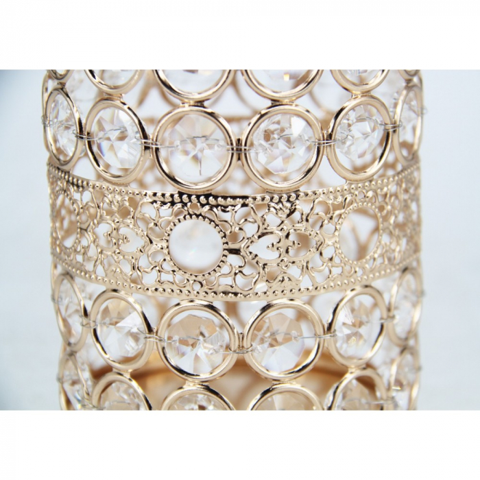 Suport pensule machiaj crystal, rotund, gold, cu model broderie [5]