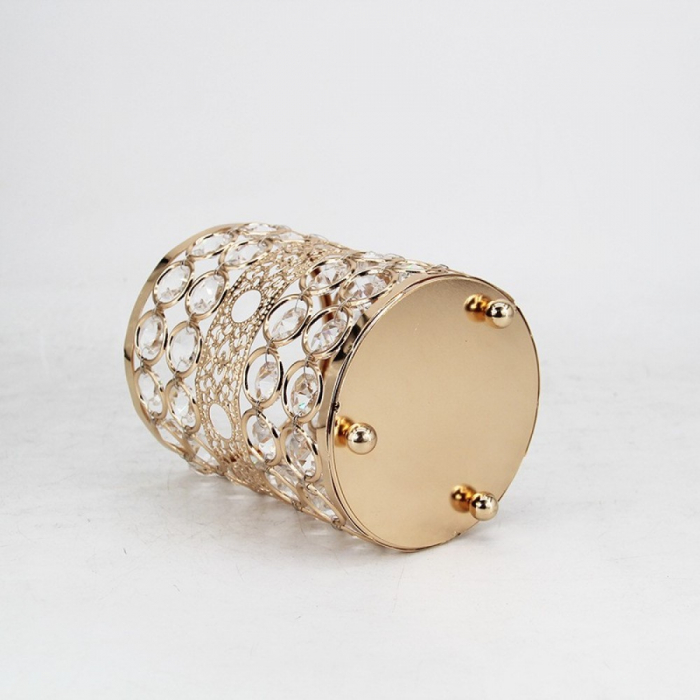 Suport pensule machiaj crystal, rotund, gold, cu model broderie [2]