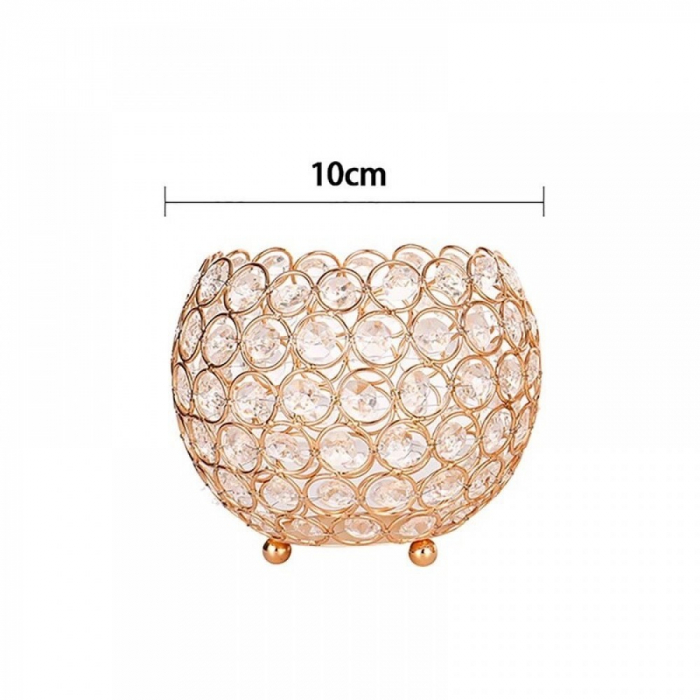 Suport pensule machiaj crystal, rotund, sferic, gold, inaltime 9cm [3]