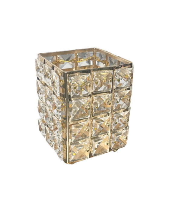 Suport pensule machiaj, dreptunghiular, crystal, gold [6]